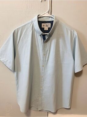 Original Penguin Button Down Shirt XL – Light Blue Short Sleeve Oxford Mens Top